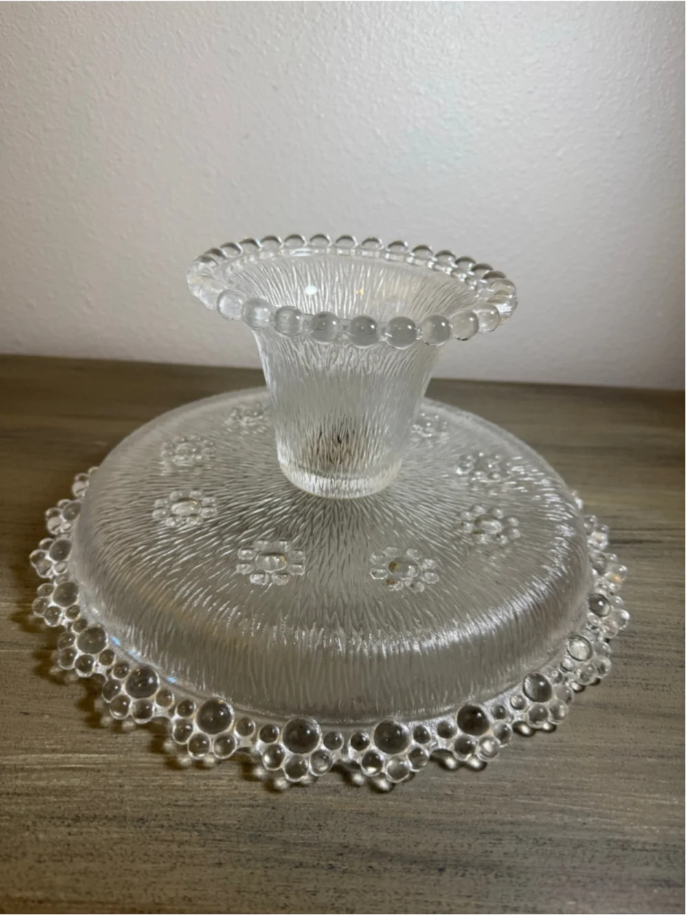 Vintage Masserini Barocco Attributed Clear Glass Pedestal Cake Stand 11.5